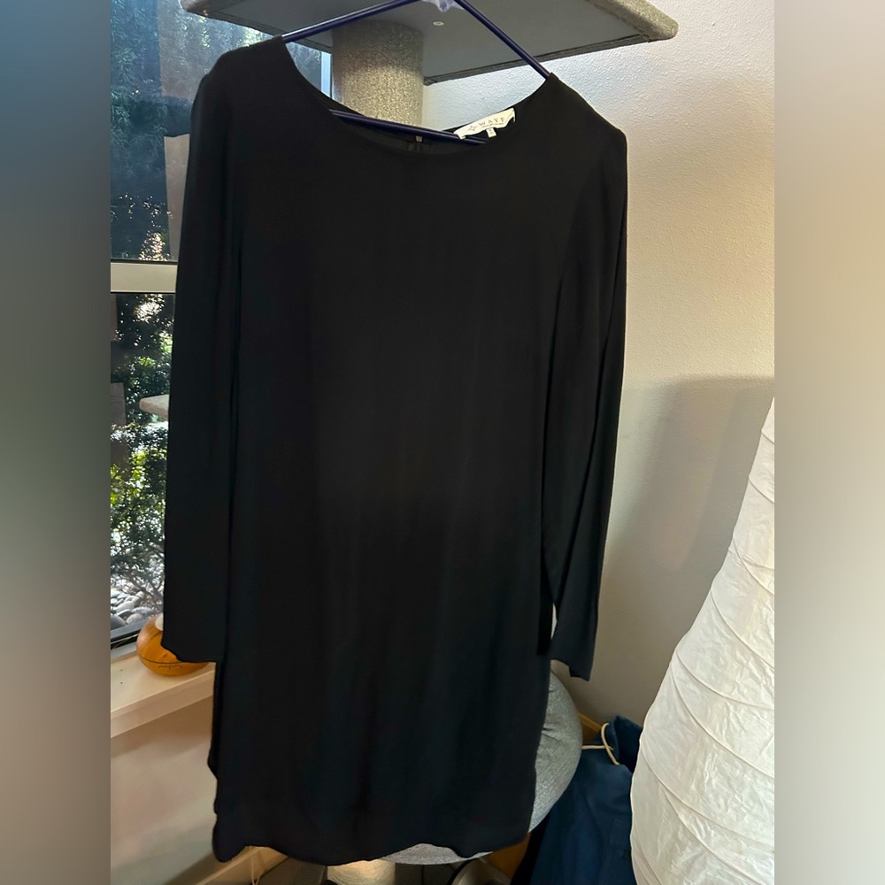 Black mid length satin like (viscose) long sleeve dress